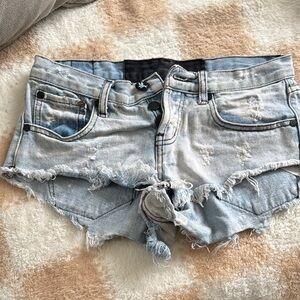 Distressed Light Blue Denim Shorts